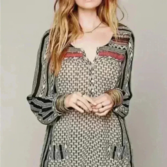 Free People Cream Black Feather in the Wind Sheer Long Sleeve Tunic Blouse S - Picture 5 of 9